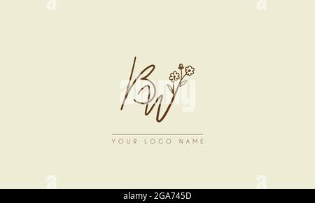 Anfangsbuchstabe BW oder WB Unterschrift handschriftliche Hochzeit botanischen floralen Symbol Logo Vektor Design Illustration Stock Vektor