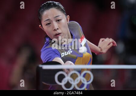 Tokio, Japan. Juli 2021. Die Singapurerin Yu Mengyu tritt beim Bronze-Medaillenspiel der Frauen bei den Olympischen Spielen 2020 in Tokio, Japan, am 29. Juli 2021 an. Quelle: Lui Siu Wai/Xinhua/Alamy Live News Stockfoto