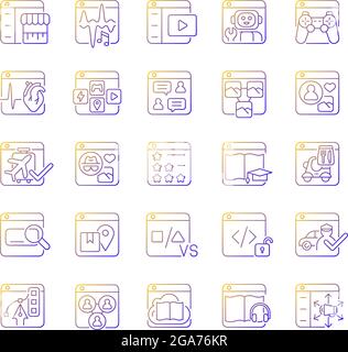 Online-Plattformen Gradienten lineare Vektor-Symbole gesetzt Stock Vektor