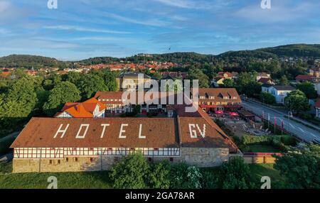 Luftbildaufnahmen aus Blankenburg im Harz Stockfoto