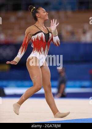 Tokio, Japan. Juli 2021. TOKIO, JAPAN - 29. JULI: Die Belgierin Jutta Verkest nimmt während der Olympischen Spiele 2020 im Ariake Gymnastik Center am 29. Juli 2021 in Tokio, Japan, am Frauen-Allround-Finale Teil (Foto: Iris van den Broek/Orange Picics) NOCNSF Credit: Orange Pics BV/Alamy Live News Stockfoto