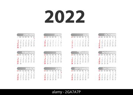 Vorlage für den monatlichen Kalender des jährlichen Schreibtisches für 2022 Jahre Stock Vektor