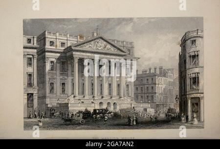 Das London Mansion House ist die offizielle Residenz des Oberbürgermeisters von London. Aus dem Buch Illustrated London oder einer Reihe von Ansichten in der britischen Metropole und ihrer Umgebung, eingraviert von Albert Henry Payne, aus Originalzeichnungen. Die historischen, topografischen und verfehlten Mitteilungen von Bichnell, W. I; Payne, A. H. (Albert Henry), 1812-1902 Veröffentlicht 1846 in London von E.T. Brain & Co Stockfoto