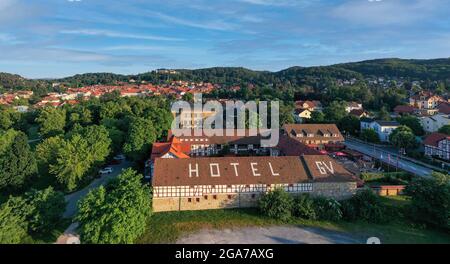 Luftbildaufnahmen aus Blankenburg im Harz Stockfoto