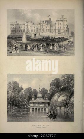 London Windsor Castle (from the Terrace) und Virginia Water (Fishing Temple) aus dem Buch Illustrated London oder eine Reihe von Ansichten in der britischen Metropole und ihrer Umgebung, gestochen von Albert Henry Payne, aus Originalzeichnungen. Die historischen, topografischen und verfehlten Mitteilungen von Bichnell, W. I; Payne, A. H. (Albert Henry), 1812-1902 Veröffentlicht 1846 in London von E.T. Brain & Co Stockfoto