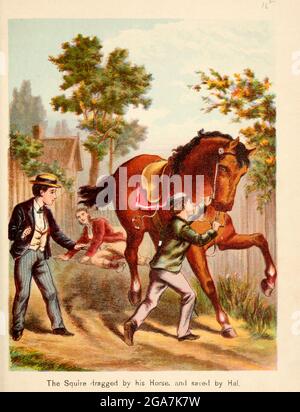 The Squire Drag by His Horse from the Book „ Sandford and Merton : in words of one Silbe “ von Thomas Day, Mary Godolphin and Lucy Aikin, Veröffentlicht in New York von McLoughlin Brother's, Publishers Stockfoto