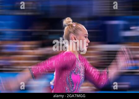 29. Juli 2021: !! Während des rundherum-Finales der Kunstturnen bei den Olympischen Spielen im Ariake Gymnastik Center, Tokio, Japan. Kim Price/CSM Stockfoto