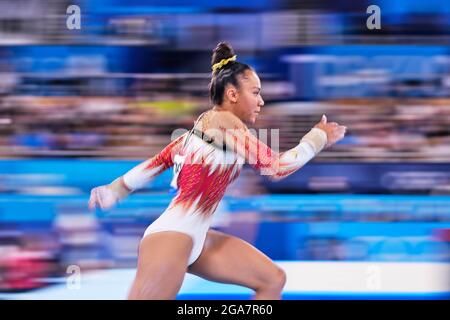 Ariake Gymnastik Center, Tokio, Japan. Juli 2021. Jutta Verkest aus Belgien während des rundherum-Finales der Kunstturnen bei den Olympischen Spielen im Ariake Gymnastik Center, Tokio, Japan. Kim Price/CSM/Alamy Live News Stockfoto