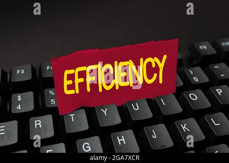 Handschriftliche Zeichen Effizienz. Geschäftskonzept Fähigkeit, eine Verschwendung von Ressourcen zu vermeiden, Energie, Geld und Zeit, schriftliche Notizen auf EINEN Computer zu übertragen Stockfoto