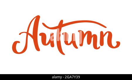 Herbstschrift. Handgeschriebene Kalligraphie mit Pinsel. Vektorgrafik im flachen Stil Stock Vektor