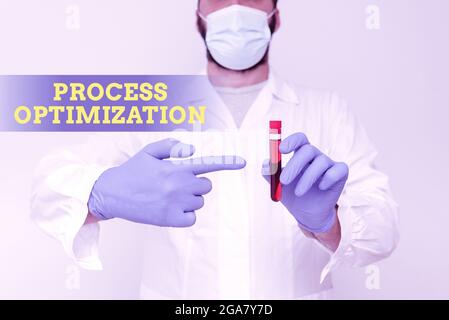 Konzeptionelle Beschriftung Prozessoptimierung. Konzept Bedeutung verbessert die Prozesse und bringt sie zu einem hochrangigen Chemiker, der Blutprobe präsentiert Stockfoto