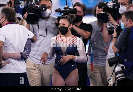 Die US-Amerikanerin Sunisa Lee beim „Artistic Turnen Women's All-Around Final“ im Ariake Gymnastik Center am sechsten Tag der Olympischen Spiele 2020 in Tokio in Japan. Bilddatum: Donnerstag, 29. Juli 2021. Stockfoto