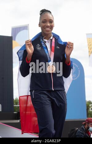 Paris, Frankreich. Juli 2021. Althea Laurin in der Fan Zone während ihrer Rückkehr von den Olympischen Spielen 2020 in Tokio am Trocadero am 29. Juli 2021 in Paris, Frankreich. Foto von Laurent Zabulon/ABACAPRESS.COM Quelle: Abaca Press/Alamy Live News Stockfoto