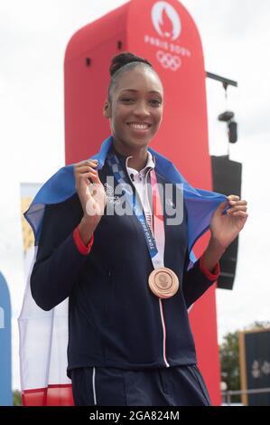 Paris, Frankreich. Juli 2021. Althea Laurin in der Fan Zone während ihrer Rückkehr von den Olympischen Spielen 2020 in Tokio am Trocadero am 29. Juli 2021 in Paris, Frankreich. Foto von Laurent Zabulon/ABACAPRESS.COM Quelle: Abaca Press/Alamy Live News Stockfoto