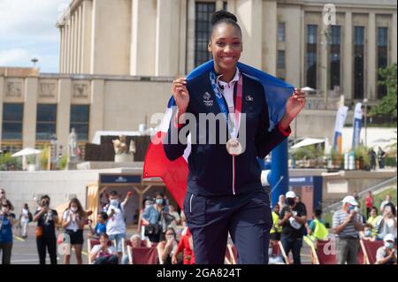 Paris, Frankreich. Juli 2021. Althea Laurin in der Fan Zone während ihrer Rückkehr von den Olympischen Spielen 2020 in Tokio am Trocadero am 29. Juli 2021 in Paris, Frankreich. Foto von Laurent Zabulon/ABACAPRESS.COM Quelle: Abaca Press/Alamy Live News Stockfoto