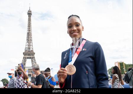 Paris, Frankreich. Juli 2021. Althea Laurin in der Fan Zone während ihrer Rückkehr von den Olympischen Spielen 2020 in Tokio am Trocadero am 29. Juli 2021 in Paris, Frankreich. Foto von Laurent Zabulon/ABACAPRESS.COM Quelle: Abaca Press/Alamy Live News Stockfoto