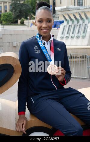 Paris, Frankreich. Juli 2021. Althea Laurin in der Fan Zone während ihrer Rückkehr von den Olympischen Spielen 2020 in Tokio am Trocadero am 29. Juli 2021 in Paris, Frankreich. Foto von Laurent Zabulon/ABACAPRESS.COM Quelle: Abaca Press/Alamy Live News Stockfoto