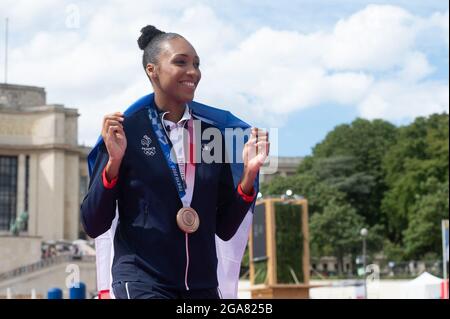 Paris, Frankreich. Juli 2021. Althea Laurin in der Fan Zone während ihrer Rückkehr von den Olympischen Spielen 2020 in Tokio am Trocadero am 29. Juli 2021 in Paris, Frankreich. Foto von Laurent Zabulon/ABACAPRESS.COM Quelle: Abaca Press/Alamy Live News Stockfoto