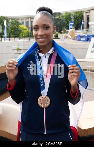 Paris, Frankreich. Juli 2021. Althea Laurin in der Fan Zone während ihrer Rückkehr von den Olympischen Spielen 2020 in Tokio am Trocadero am 29. Juli 2021 in Paris, Frankreich. Foto von Laurent Zabulon/ABACAPRESS.COM Quelle: Abaca Press/Alamy Live News Stockfoto