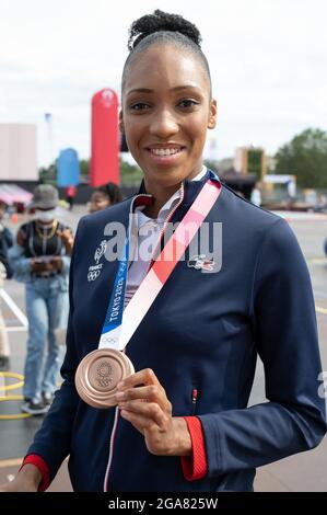 Paris, Frankreich. Juli 2021. Althea Laurin in der Fan Zone während ihrer Rückkehr von den Olympischen Spielen 2020 in Tokio am Trocadero am 29. Juli 2021 in Paris, Frankreich. Foto von Laurent Zabulon/ABACAPRESS.COM Quelle: Abaca Press/Alamy Live News Stockfoto