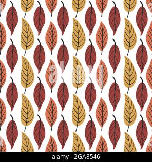 Herbstliche rote, gelbe und arange Blätter. Sturzvektor, nahtloses Muster auf weißem Gestusschund. Florale, farbenreiche Textur. Stock Vektor