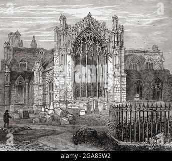 St Mary's Abbey, Melrose, Roxburghshire, Scottish Borders, Schottland, Hier im 19. Jahrhundert gesehen. Aus dem malerischen Schottland ITS Romantic Scenes and Historical Associations, veröffentlicht um 1890. Stockfoto