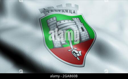 3D-Illustration einer wehenden bulgarischen Stadtflagge von Twarditsa Stockfoto