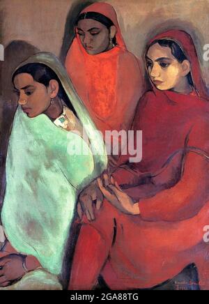 Gruppe von drei Mädchen von Amrita Sher-Gil (1913-1941), Öl auf Leinwand, 1935 Stockfoto