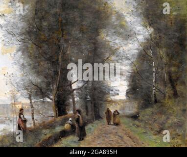 Ville d'Avray, Woodland Path angrenzend an den Teich von Jean-Baptiste-Camille Corot (1796-1875), Öl auf Leinwand, 1861 Stockfoto