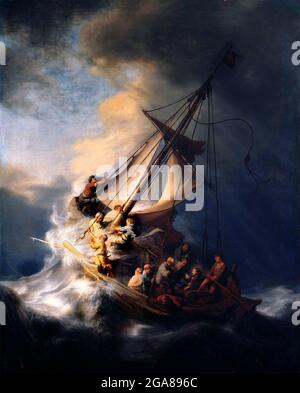 Jesus beruhigt den Sturm. Rembrandt. Christ in the Storm on the Sea of Galilee von Rembrandt van Rijn (1606-1669), Öl auf Leinwand, 1633 Stockfoto