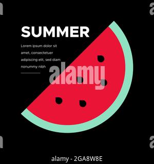 Minimalistischer Sommerhintergrund. Geometrische Wassermelone. Schwarzer Hintergrund. Quadratisches Format. Vektorgrafik, flaches Design Stock Vektor