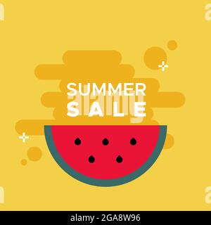 Minimalistischer Sommerhintergrund. Sommerangebot. Geometrische Wassermelone. Quadratisches Format. Vektorgrafik, flaches Design Stock Vektor