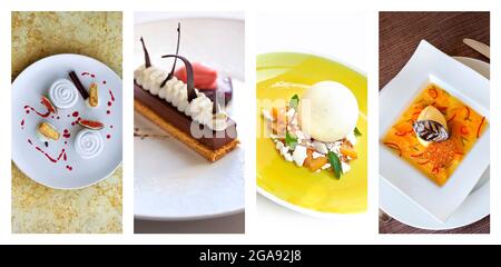 Collage aus französischen Desserts, Eis und Gebäck Stockfoto