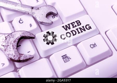 Textunterschrift mit Web-Codierung. Wort für ein System von Symbolen und Regeln verwendet, um Anweisungen Publishing Typewritten Fantasy Short Story Stockfoto