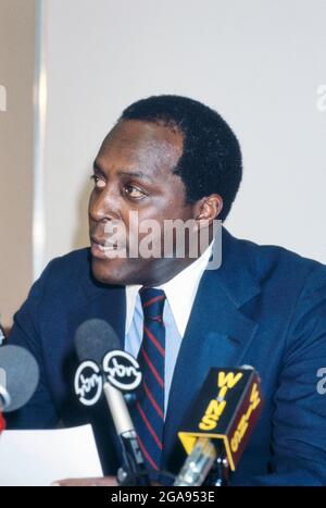 Vernon Jordan, Präsident, National Urban League, Bürgerrechtler und Rechtsanwalt, Teilnahme an der Pressekonferenz, New York City, New York, USA, Bernard Gotfryd, 1973 Stockfoto