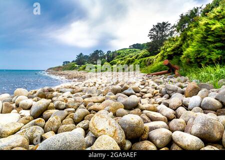 Große Felsen am Strand in St Loy's Cove und St Loy Crane Füße entlang des South West Coast Path, Cornwall, Großbritannien Stockfoto