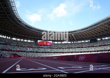 Tokio, Japan. Juli 2021. Das Tokyo National Stadium, Anblick der Leichtathletik-Veranstaltungen für die nächste Woche am 6. Tag der Olympischen Sommerspiele 2020 in Tokio; Credit: Action Plus Sports/Alamy Live News Stockfoto