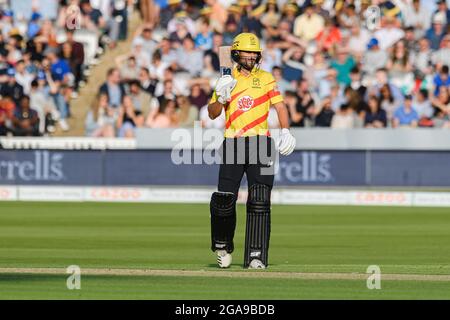 LONDON, GROSSBRITANNIEN. Juli 2021. Lewis Gregory of Trent Rockets (Capt.) während der Hundert zwischen London Spirit und Trent Rockets bei Lord's am Donnerstag, den 29. Juli 2021 in LONDON ENGLAND. Kredit: Taka G Wu/Alamy Live Nachrichten Stockfoto