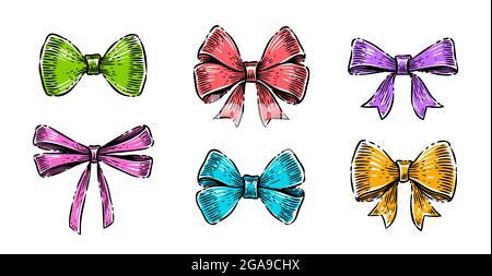 Set aus roten Geschenkschleifen mit Bändern. Dekoration für Urlaub Vektor Stock Vektor