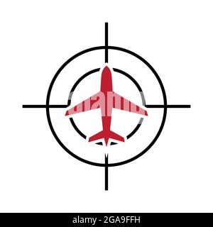 Strike Gun Icon Design Zielflugzeuge, Gun Barrel Target und Aircraft Icon Design. Reisen mit dem Flugzeug. Abstraktes Vektorlogo und Symboldesigns. Stock Vektor