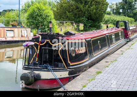 ELLESMERE, SHROPSHIRE, Großbritannien - JULI 12 : Schmalboot in Ellesmere, Shropshire am 12. Juli 2021 Stockfoto