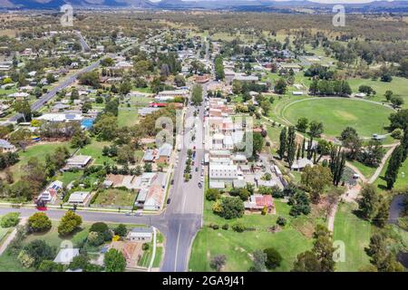 Rylstone ist eine kleine ländliche Stadt im zentralen Westen von NSW am Bylong Valley Way, es ist ein beliebter Halt für Leute, die in der Gegend unterwegs sind. Stockfoto