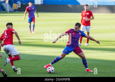 Barcelona, Spanien. Juli 2021. Ferrán Jutglà (FC Barcelona B) in Aktion gesehen während des Freundschaftsspiel zwischen FC Barcelona B und FE Grama im Johan Cruyff Stadion.(Endstand: CA Barcelona B 6:0 FE Grama) Credit: SOPA Images Limited/Alamy Live News Stockfoto