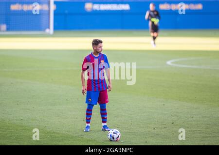 Barcelona, Spanien. Juli 2021. Zacarias Ghailan (FC Barcelona B) in Aktion gesehen während des Freundschaftsspiel zwischen FC Barcelona B und FE Grama im Johan Cruyff Stadion.(Endstand: CA Barcelona B 6:0 FE Grama) Credit: SOPA Images Limited/Alamy Live News Stockfoto