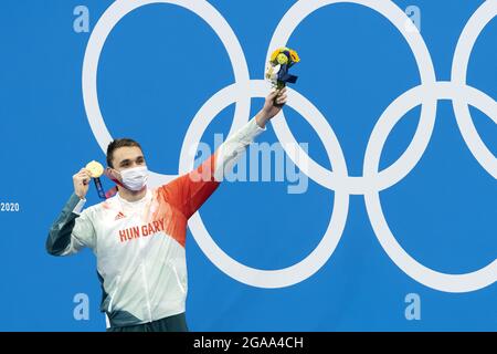 Tokio, Giappone. Juli 2021. Kristof Milak aus Ungarn Gewinner der Goldmedaille während der Olympischen Spiele Tokio 2020, Schwimmen Männer 200 m Schmetterling am 28. Juli 2021 im Tokyo Aquatics Center in Tokyo, Japan - Foto Giorgio Scala/Orange Picics/DPPI Kredit: Unabhängige Fotoagentur/Alamy Live News Kredit: Unabhängige Fotoagentur/Alamy Live News Stockfoto