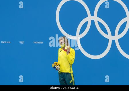 Tokio, Giappone. Juli 2021. Ariarne Titmus von Australien Goldmedaille während der Olympischen Spiele Tokio 2020, Frauen 200 m Freistil-Finale am 28. Juli 2021 im Tokyo Aquatics Center in Tokyo, Japan - Foto Giorgio Scala/Orange Picics/DPPI Kredit: Unabhängige Fotoagentur/Alamy Live News Kredit: Unabhängige Fotoagentur/Alamy Live News Stockfoto