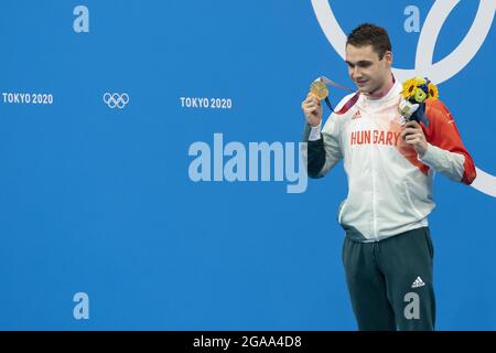 Tokio, Giappone. Juli 2021. Kristof Milak aus Ungarn Gewinner der Goldmedaille während der Olympischen Spiele Tokio 2020, Schwimmen Männer 200 m Schmetterling am 28. Juli 2021 im Tokyo Aquatics Center in Tokyo, Japan - Foto Giorgio Scala/Orange Picics/DPPI Kredit: Unabhängige Fotoagentur/Alamy Live News Kredit: Unabhängige Fotoagentur/Alamy Live News Stockfoto