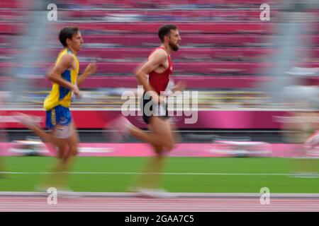 Tokio, Japan. 30. Juli 2021: Ole Hesselbjerg aus Dänemark bei der 3000-Meter-Kirchturmjagd bei den Olympischen Spielen in Tokio, im Olympiastadion in Tokio, Tokio, Japan. Kim Price/CSM Stockfoto