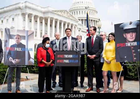 Washington, Usa. Juli 2021. Der US-Repräsentant Jodey Arrington (R-TX) spricht auf einer Pressekonferenz über Amerikaner, insbesondere Trevor Reed und Paul Whelan, die sich derzeit in russischen Gefängnissen befinden. Kredit: SOPA Images Limited/Alamy Live Nachrichten Stockfoto