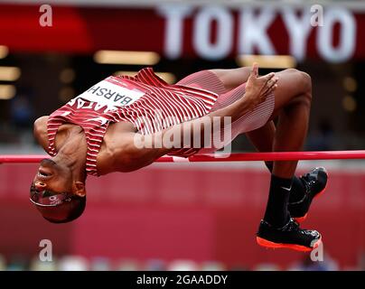 Tokio, Japan. Juli 2021. Mutaz Essa Barshim aus Katar tritt bei den Olympischen Spielen 2020 in Tokio, Japan, am 30. Juli 2021, bei der Hochsprungqualifikation der Männer an. Quelle: Wang Lili/Xinhua/Alamy Live News Stockfoto